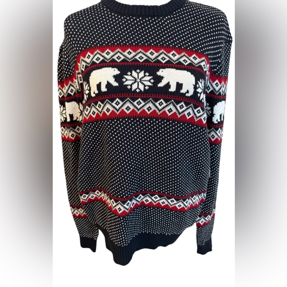 Aspen Men’s Sweater Polar Bear Snowflake Fair Isle Blue Christmas Medium New